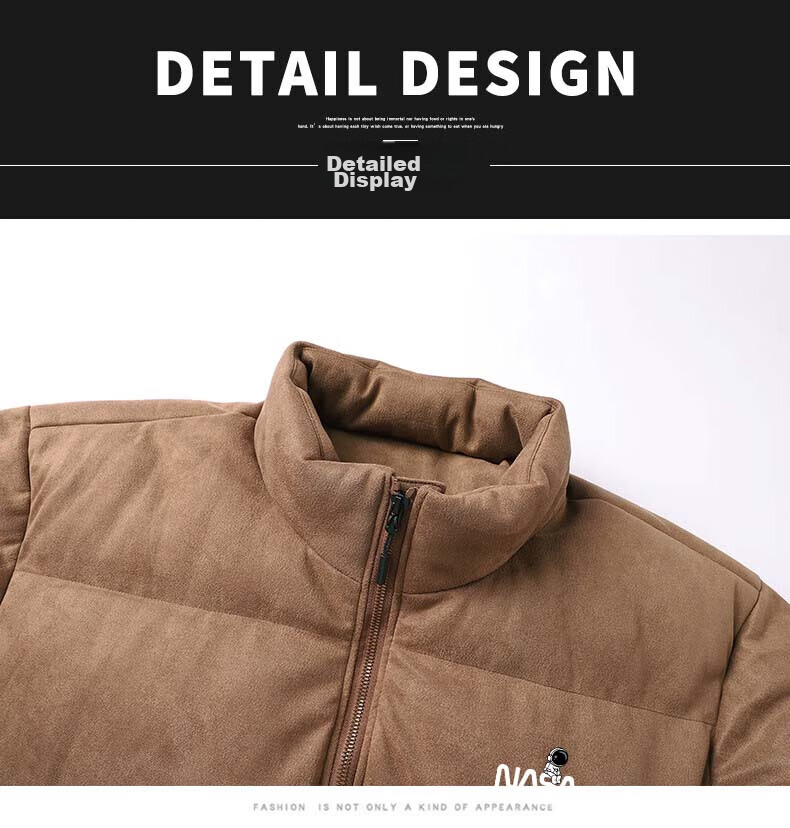 NASA MARVEL Cotton Jacket for Men, Winter Coat, Thick Padded Stand Collar, Suede Trendy Loose-Fit Versatile Couple's Outfit for Me 20