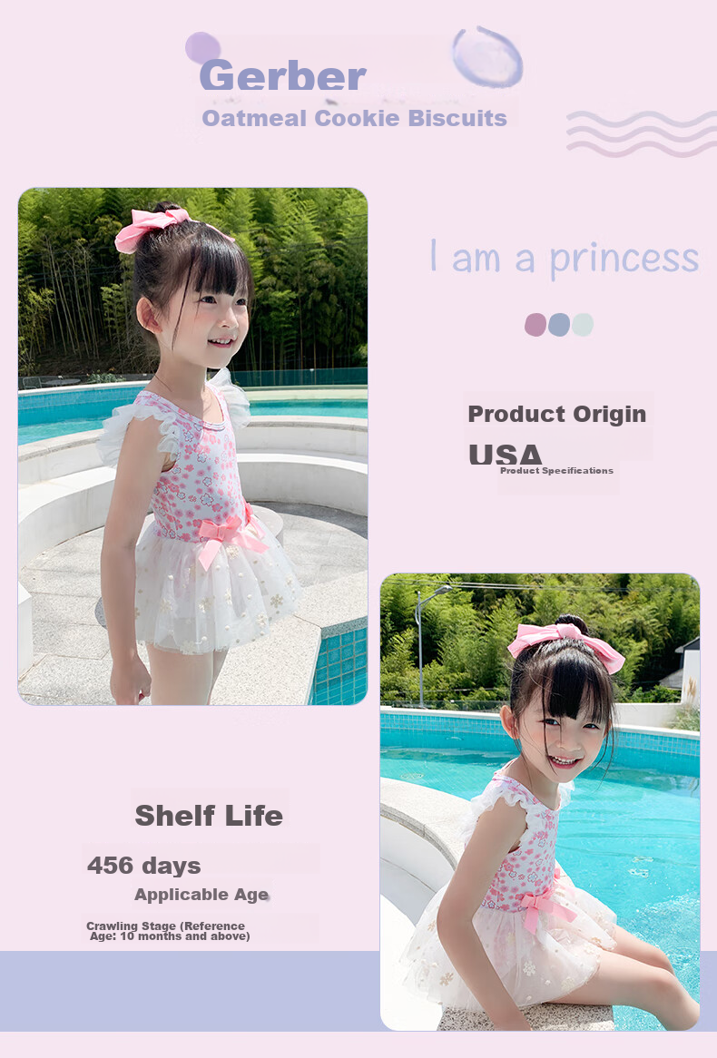 F.DYRAA Children's Swimsuit, One-Piece Dress for Girls, Cute Princess Style for Toddlers, Suitable for Swimming Pool And Hot Springs, Model 32652, Pink, Size L 2