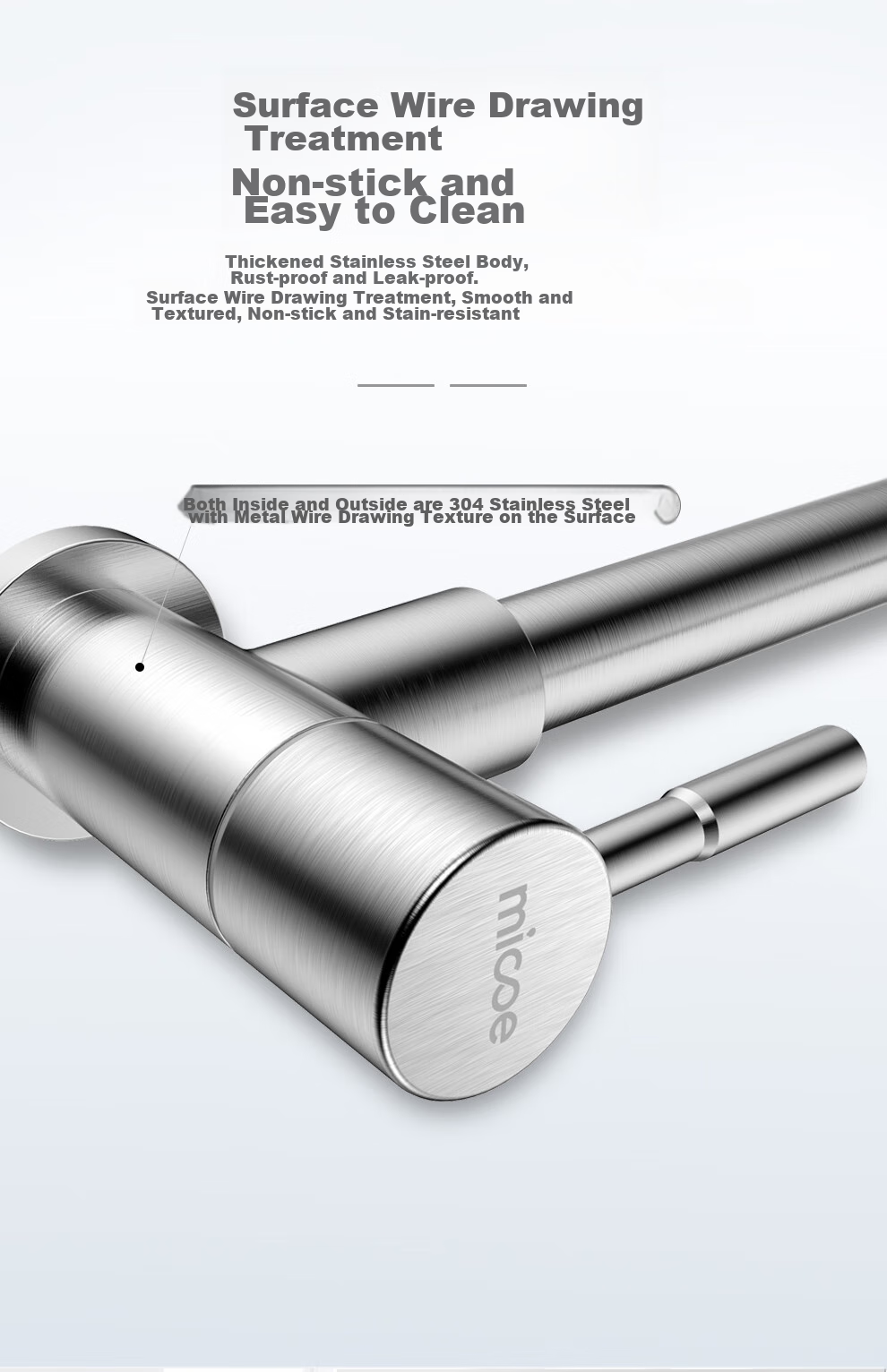 MICOE Kitchen Faucet Single Cold Series, 304 Stainless Steel Lead-Free, 360° Rotating Sink Tap, 100F 4