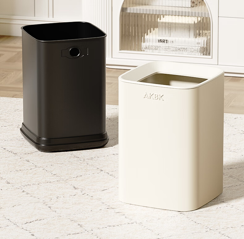 AKBK Stainless Steel Trash Can 15L Trendy Cream Style for Home Living Room Kitchen Light Luxury Hotel Office Large Square Lifting Lid 8