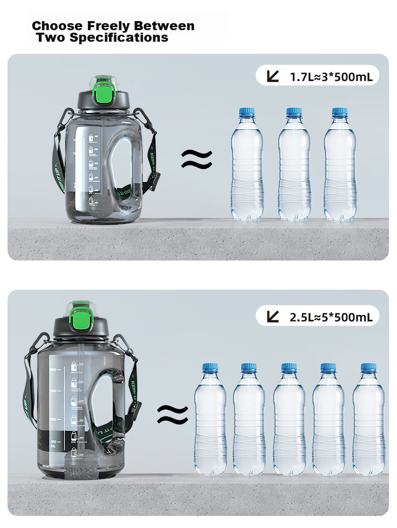FGA Fuguang Large Capacity Fitness Plastic Water Bottle with Straw, Sports And Student Water Jug, 1.7L 9
