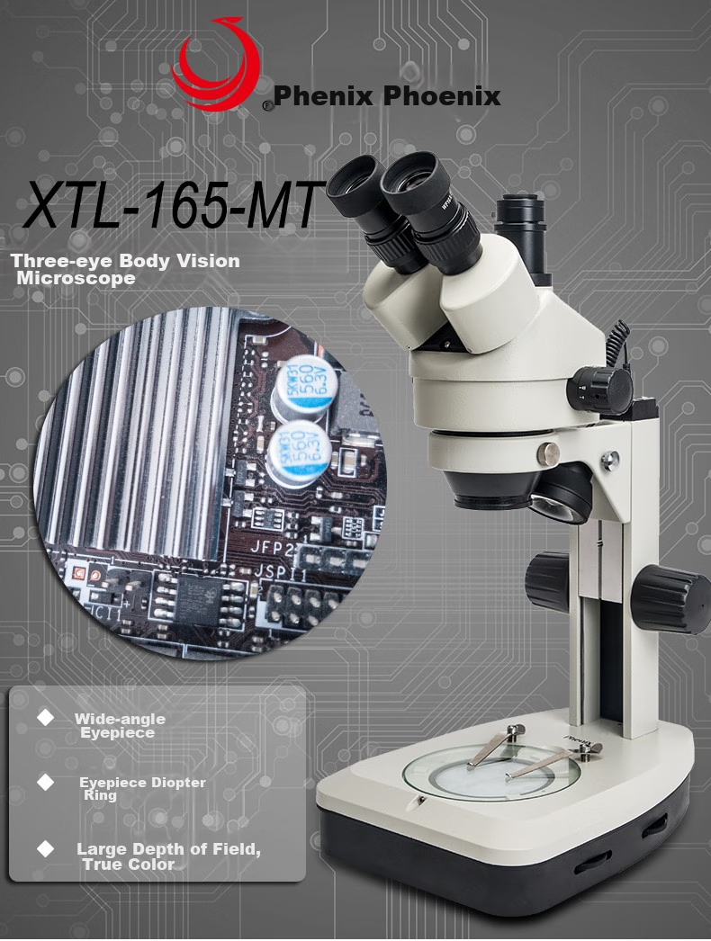 Phenix XTL-165 Triocular Stereomicroscope Continuous Magnification Circuit Board Inspection, Mobile Phone Repair, Biological Dissectio 1