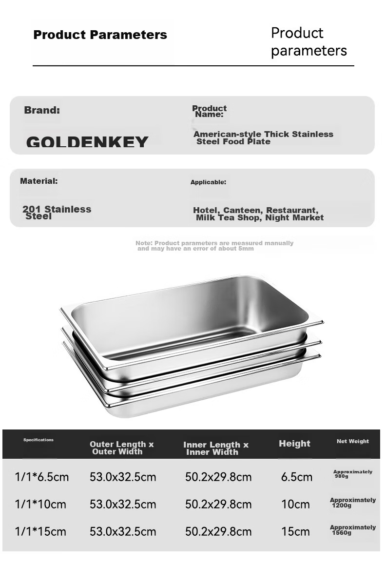 Jinyaoshi Stainless Steel Portion Pan, 1/2 American Thickened Edge-Rolled Serving Dish for Buffet And Fast Food, 6.5cm GK-MFS12 5