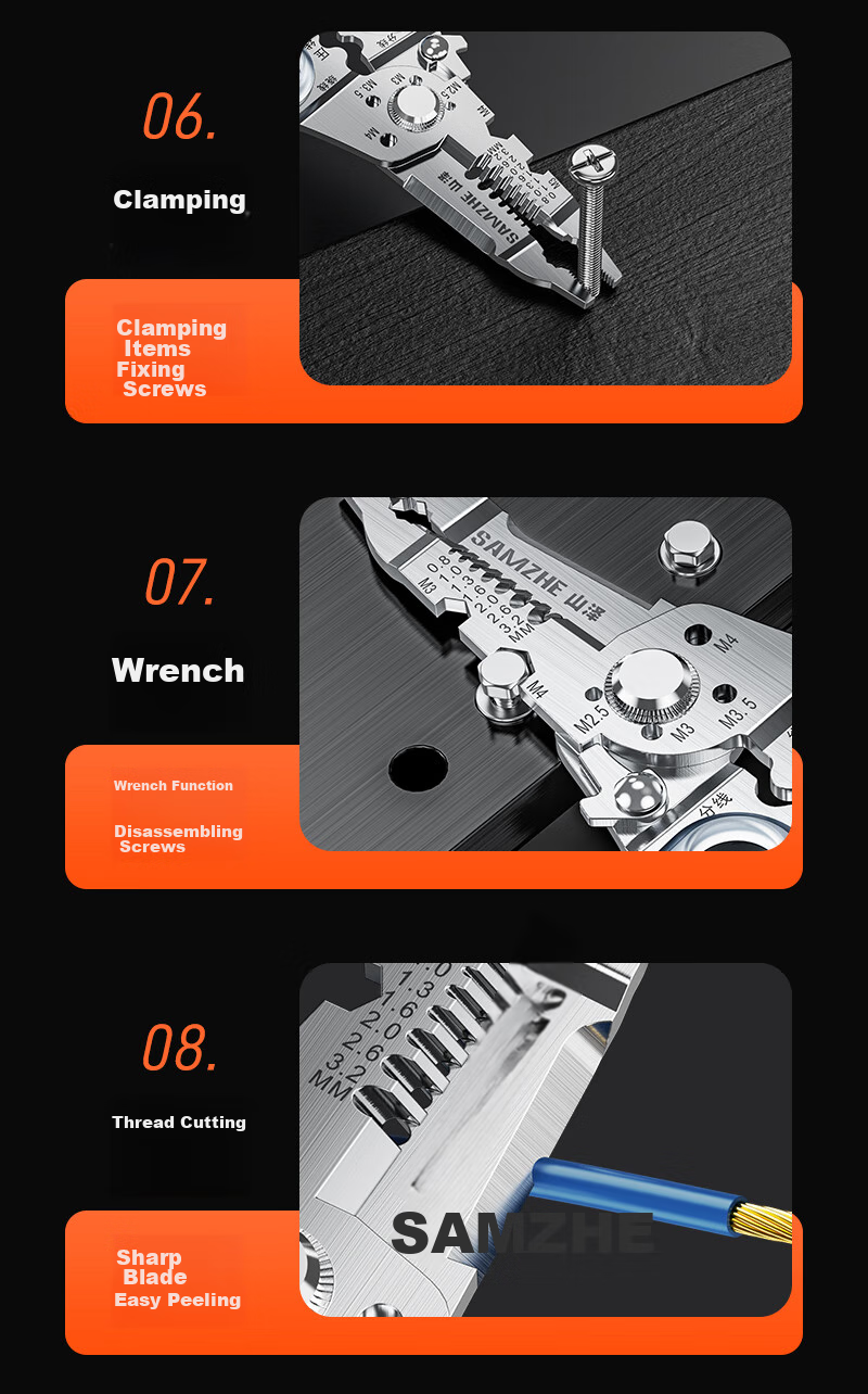 SAMZHE Wire Stripping Pliers Electrician Pliers 7-Inch Multifunctional Wire Crimper Stripper Pliers 7-Gear Wiring Tool Wire Peeling Pliers BXL02 5