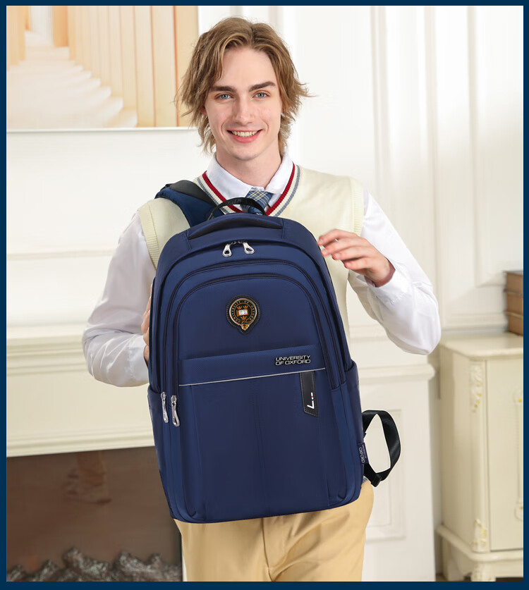 UNIVERSITY OF OXFORD Backpack for Male And Female Middle School Students, High School Students' Shoulder Bag, Lightweight Travel Backpack X1073 Dark Blue 4