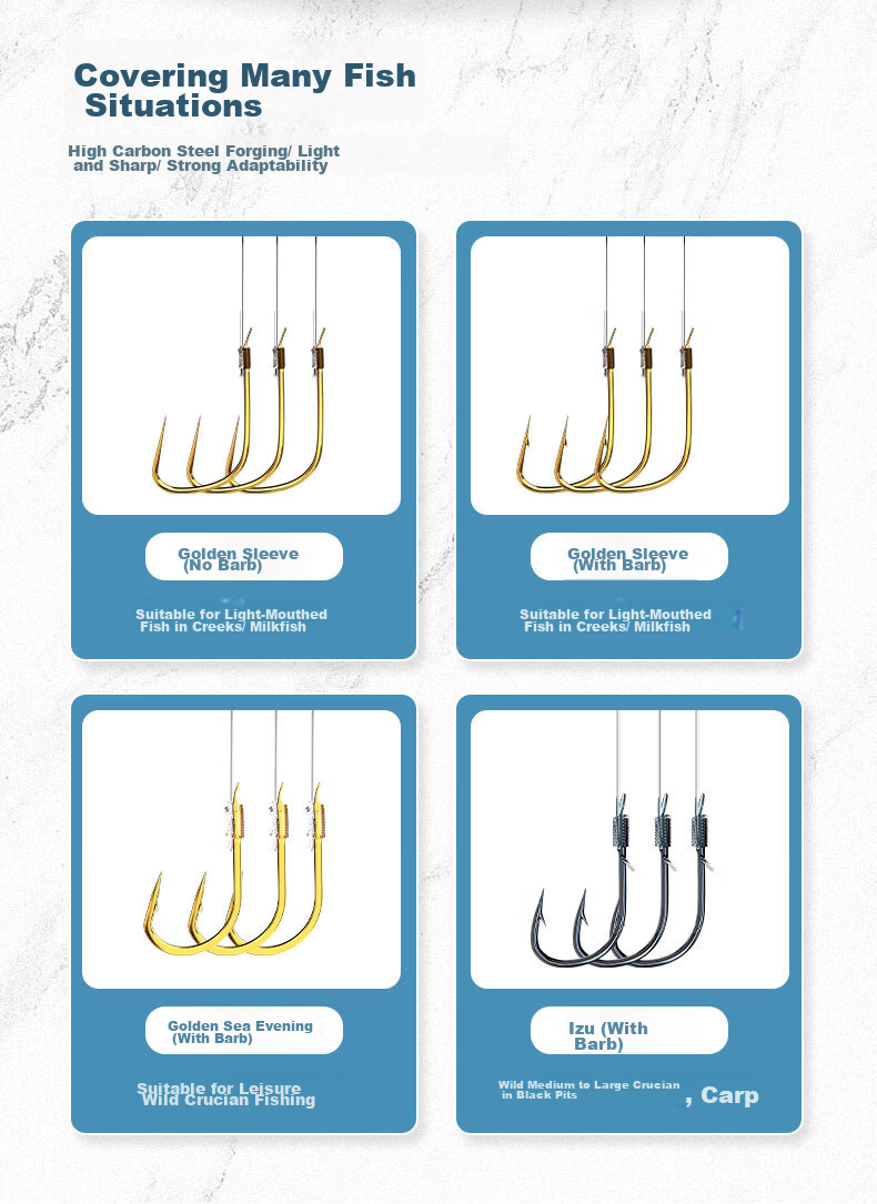 Minjianyiren Fishing Hook Pre-Tied Short Line Double Hook Ready-Made Set, Golden Sleeve Hook with Barbs, Golden Sea Hook Fishing Tackle for Wild Fishing And Crucian Carp Hook 1