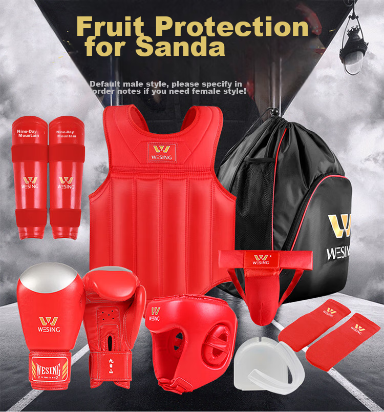 Jiurishan Sanda Protective Gear Set, Adult And Children Boxing Training Fitness Equipment Gloves [Five-Piece Set], Red, XXL 2