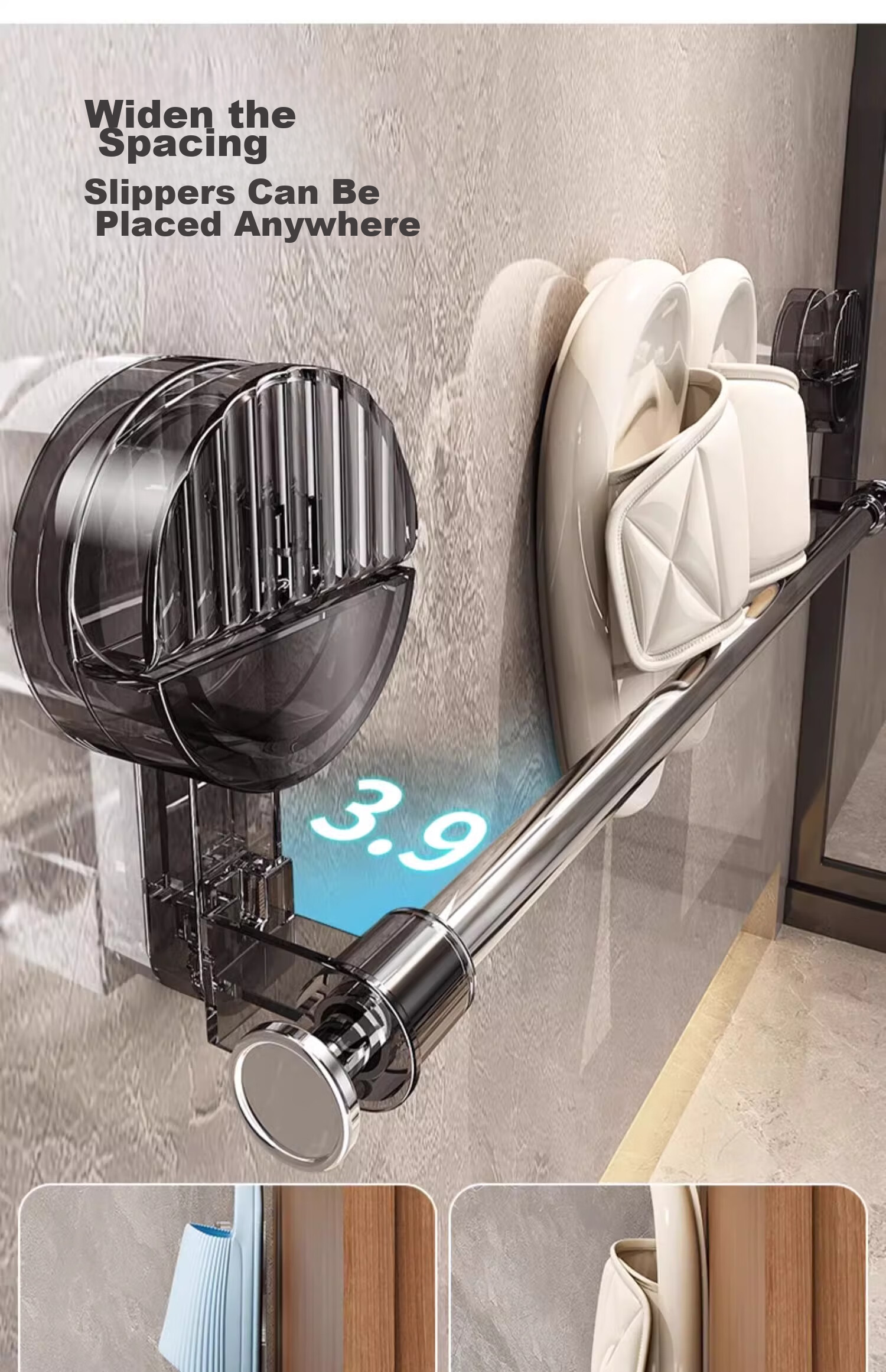 YOUQIN Suction Cup Shoe Rack, Bathroom No-Drilling Extendable Storage Organizer, Toilet Shoe Hanger with Draining Shelf 3