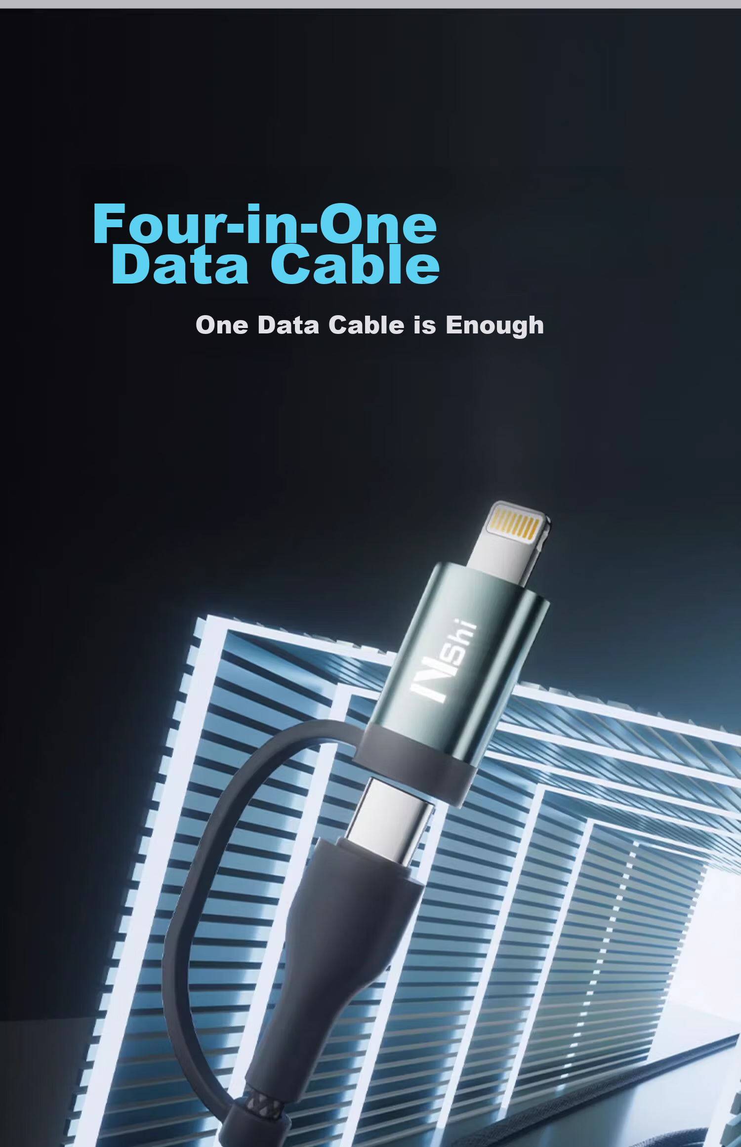Nengshi 4-In Charging Cable, Type-C Data Cable, PD Dual-Head Fast Charging, Suitable for Apple IPhone, Huawei, Xiaomi IPad/tablet/laptop, 1 Meter 1