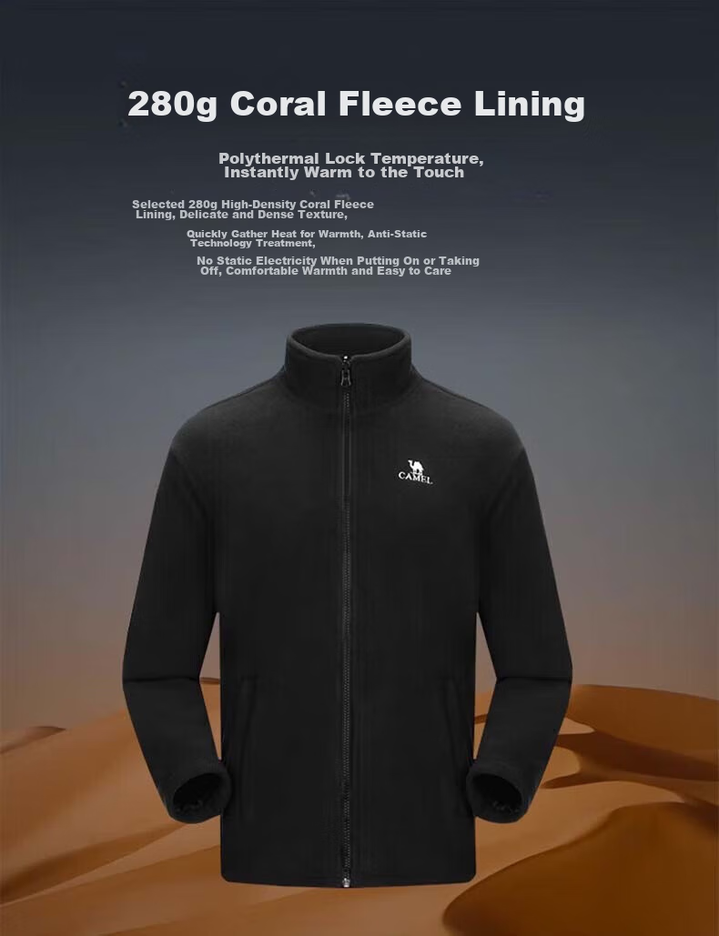CAMEL Hard Shell Fleece Jacket Three-In Thickened Mountaineering Suit 31150, Deep Night Purple Phantom Black, for Men And Women, XXL 10