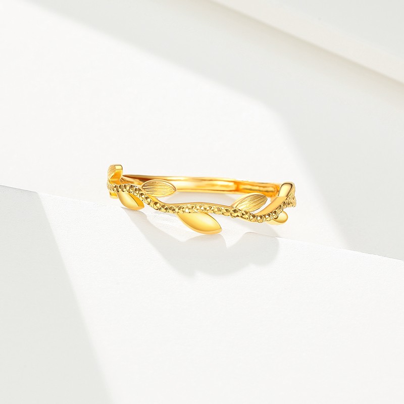 潮宏基 chj jewellery 橄榄枝 足金黄金戒指女款定价 srg30004992