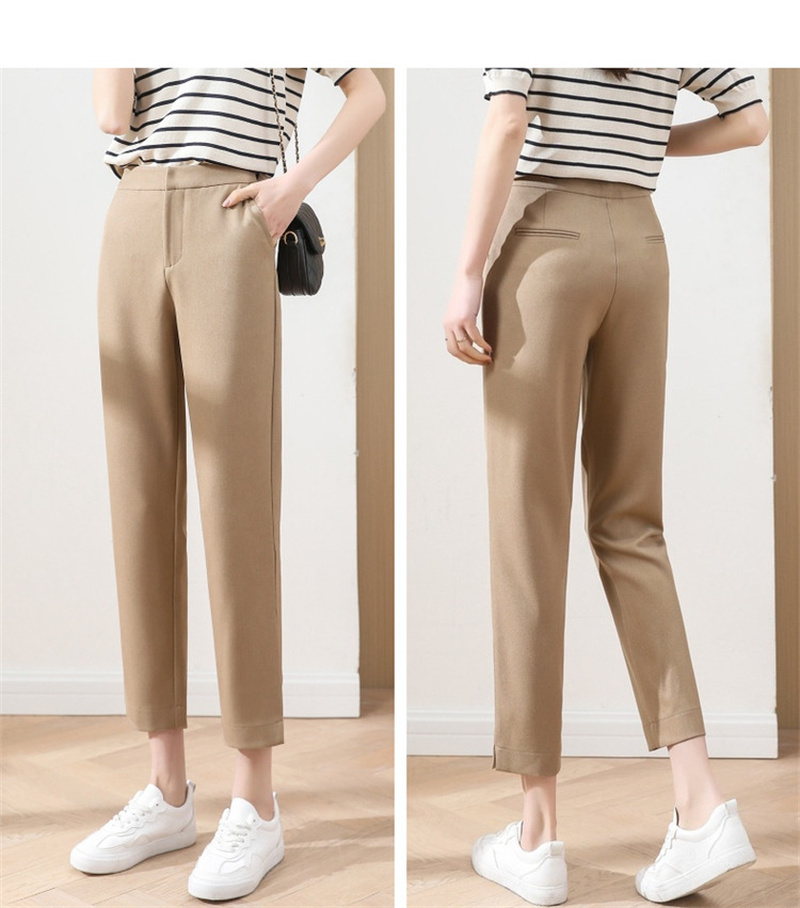 Dme Cropped Pants for Spring And Autumn, New Straight-Leg Suit Pants with Fake Pockets, Casual Trousers for Women, Khaki, S 61
