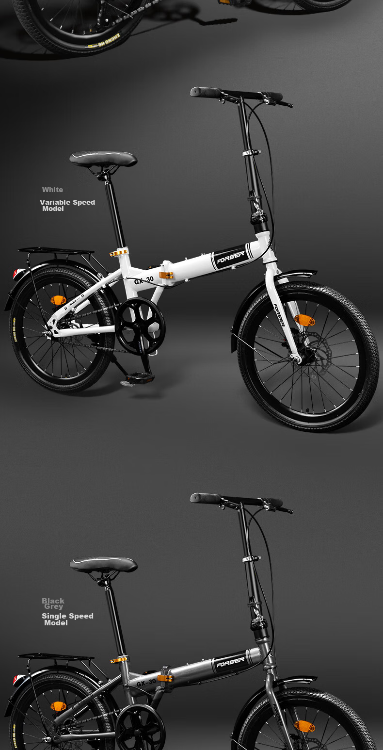 FOREVER Youth Children's Folding Bicycle, Mountain Bike, Portable Shimano Gears Bicycle, Silver Gray, 20 Inch, 7 Speeds 5