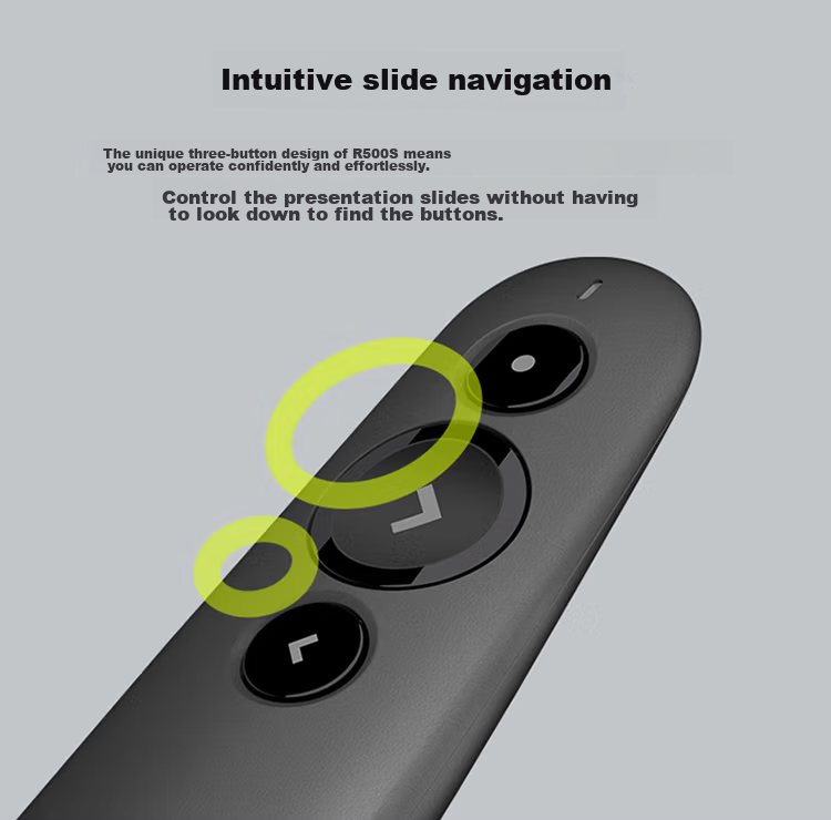 Logitech R500 Enterprise-Grade Upgraded Wireless Presenter R500S Laser Pointer PPT Page-Turning Pen for Business Office Use, Compatible with Mac iOS, Gray 3