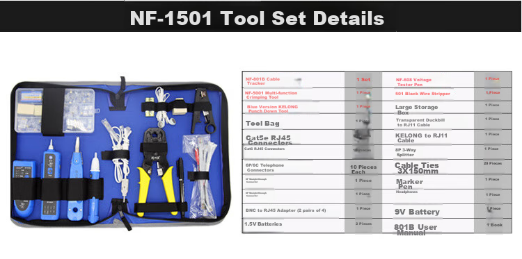 Jingmingshu NF-1206 Network Tool Kit, Network Cable Crimper, Cable Tester, Wire Stripper, RJ45 Connectors, Network Tools, Network Tool Set 3