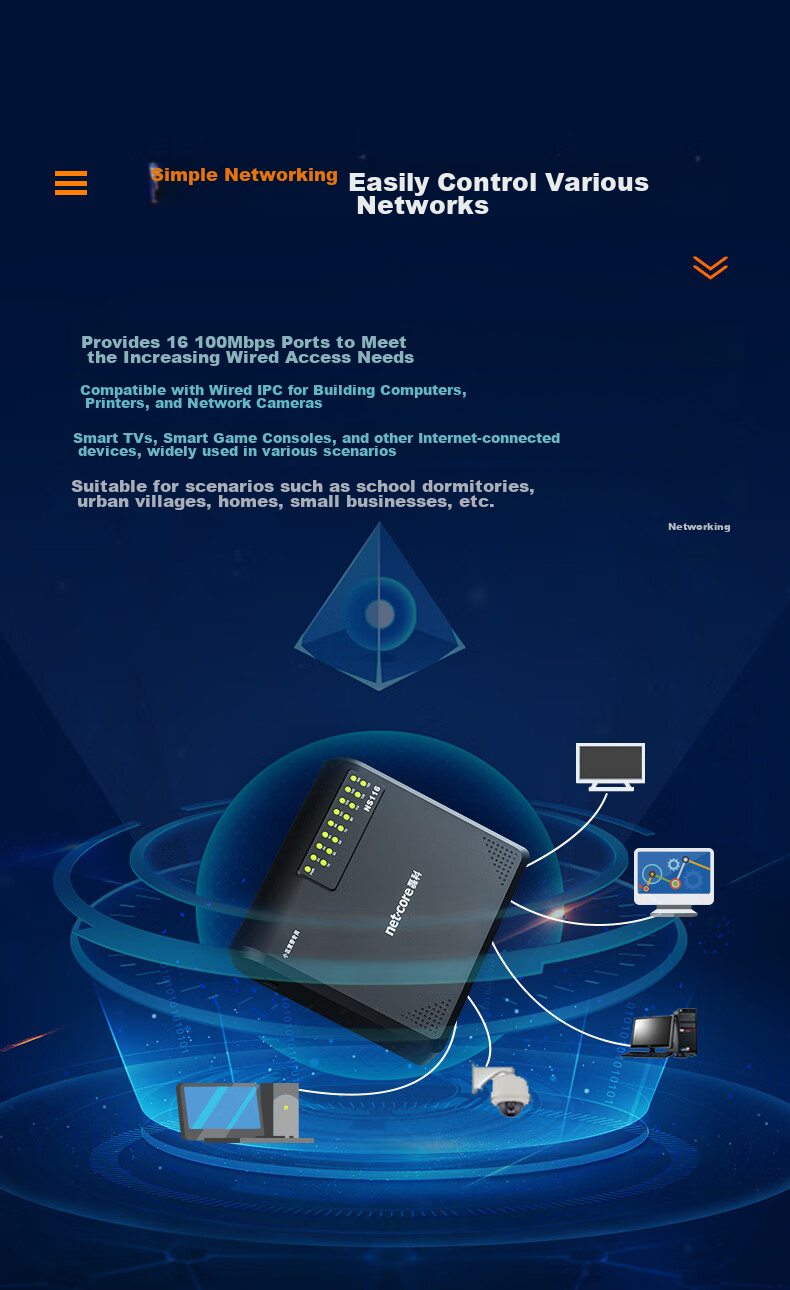 Netcore NS108A 8-Port 100Mbps Ethernet Switch Home Dorm Network Cable Switcher 8-Port Expander Splitter Surveillance Splitter HUB Hub 5
