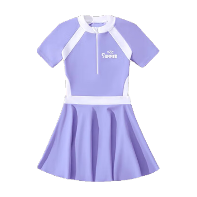 Youyou Children's Swimsuit, Girls' One-Piece Dress, Hot Spring Youth Breathable Sun Protection Swimwear, Four-Piece Set, 34034 Purple, 5XL