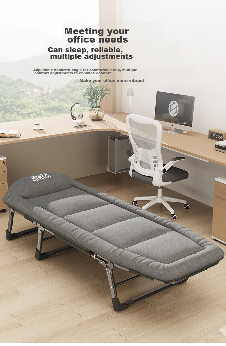 Nanjiren Folding Bed Lounge Chair Single Bed Office Nap Chair Folding Rest Bed Companion Care Bed Simple Camping Bed Light Linen Gray 3
