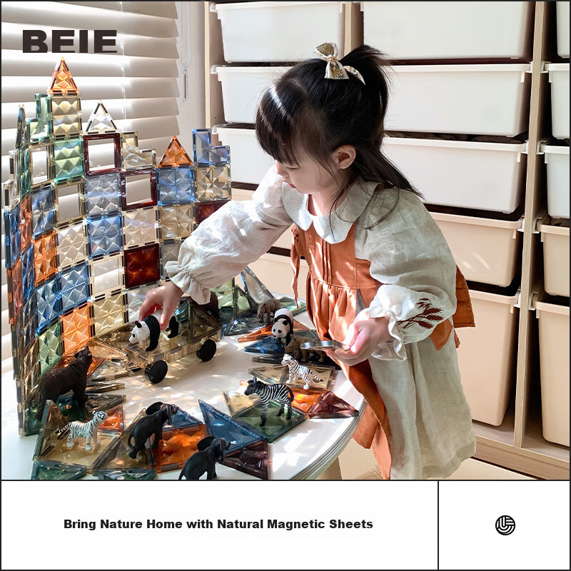 BEIESTATE Magnetic Nature Building Blocks, Children's Toy Construction Set, Double 4D Diamond Surface Colorful Window, 60 Pieces, Gift for Kids