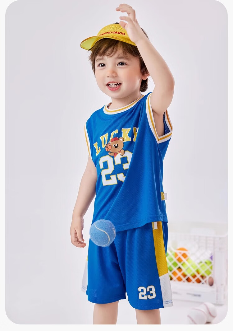 Dudujia Baby Quick-Dry T-Shirt Set, Summer Boys' Basketball Outfit, Stylish Children's Short-Sleeve Shorts Two-Piece Set, Blue, Size 100 9