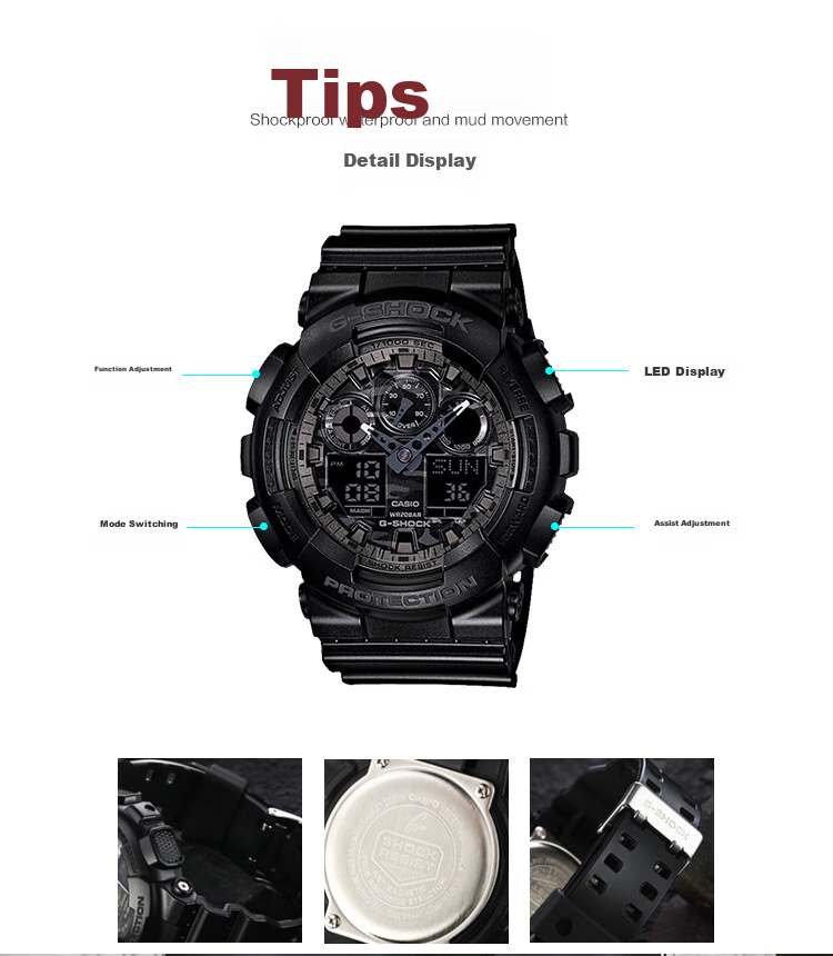 Casio Men's G-SHOCK Watch, Bomb Disposal Expert Sports Student Electronic Watch, Japanese/Korean Style, Gift for Boyfriend, GA-100CF 9