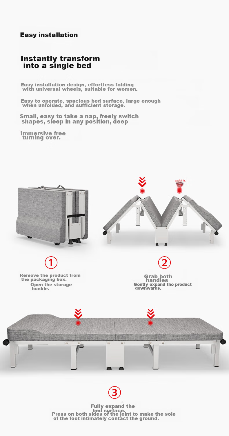Nanjiren Folding Bed, Single Office Nap Bed, Accompanying Care Bed, Simple Bed, Small Nap Four-Fold Bed, 80cm 3