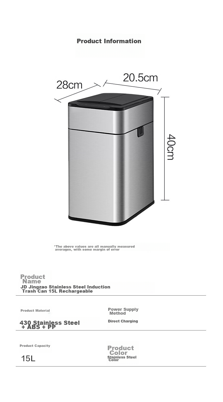 JD Original Stainless Steel Smart Sensor Trash Can 15L with Lid for Bathroom, Kitchen, Living Room And Office 18
