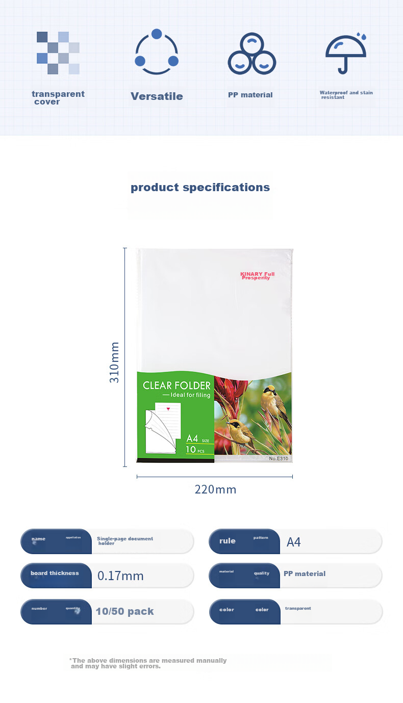 Jindeli 10-Pack A4 Transparent File Sleeves, Thickened Upgraded L-Shaped Folder, Single-Sheet Two-Page Document Holder, Resume Folder, Report Folder, Single-Page Folder, File Folder E310-22 2