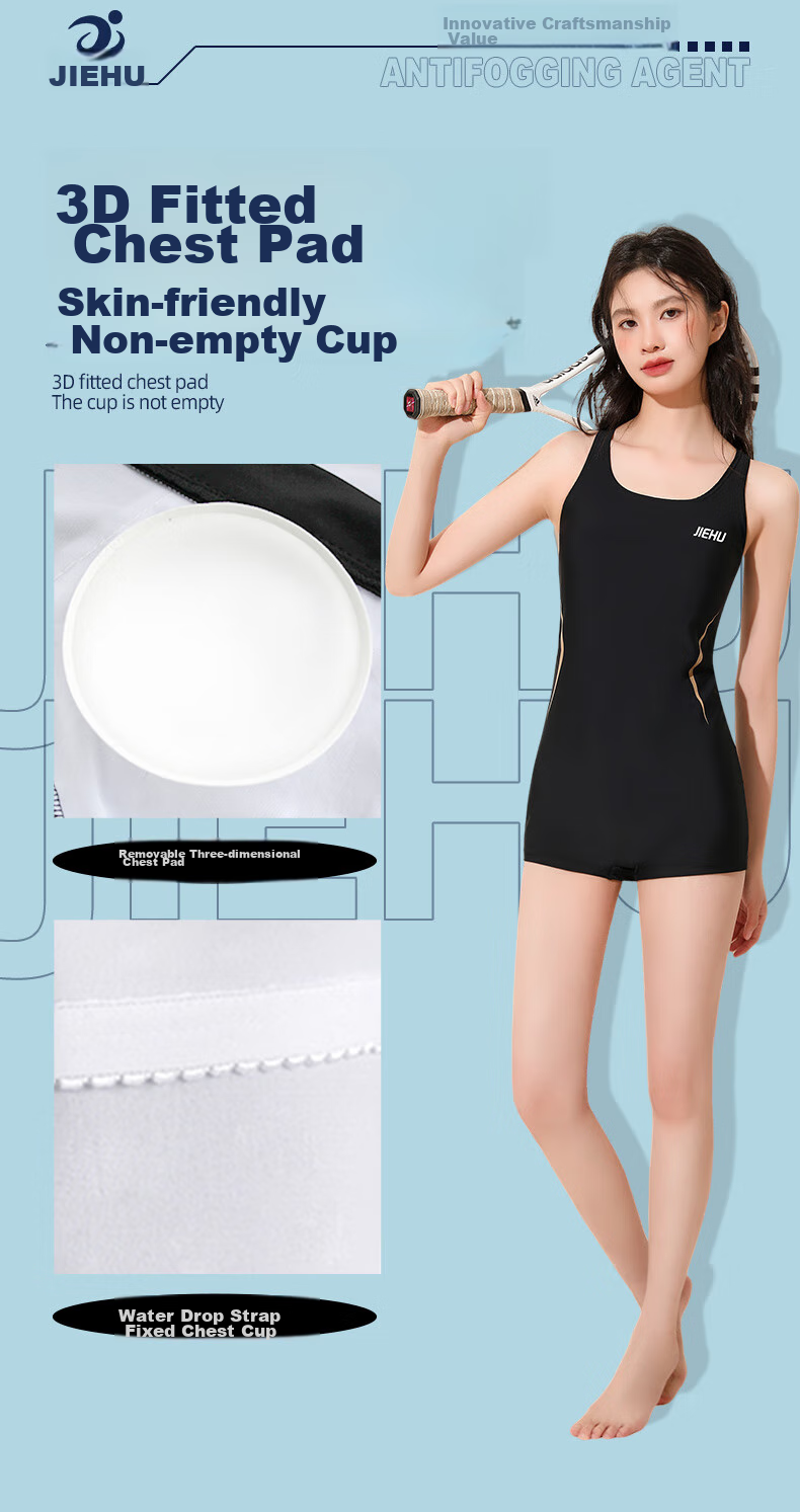 Jiehu Women's One-Piece Swimsuit, Square Leg, Professional Athletic, Slimming, Backless, Tummy Control, Conservative Swimwear, Hot Spring Resort Swimwear 8