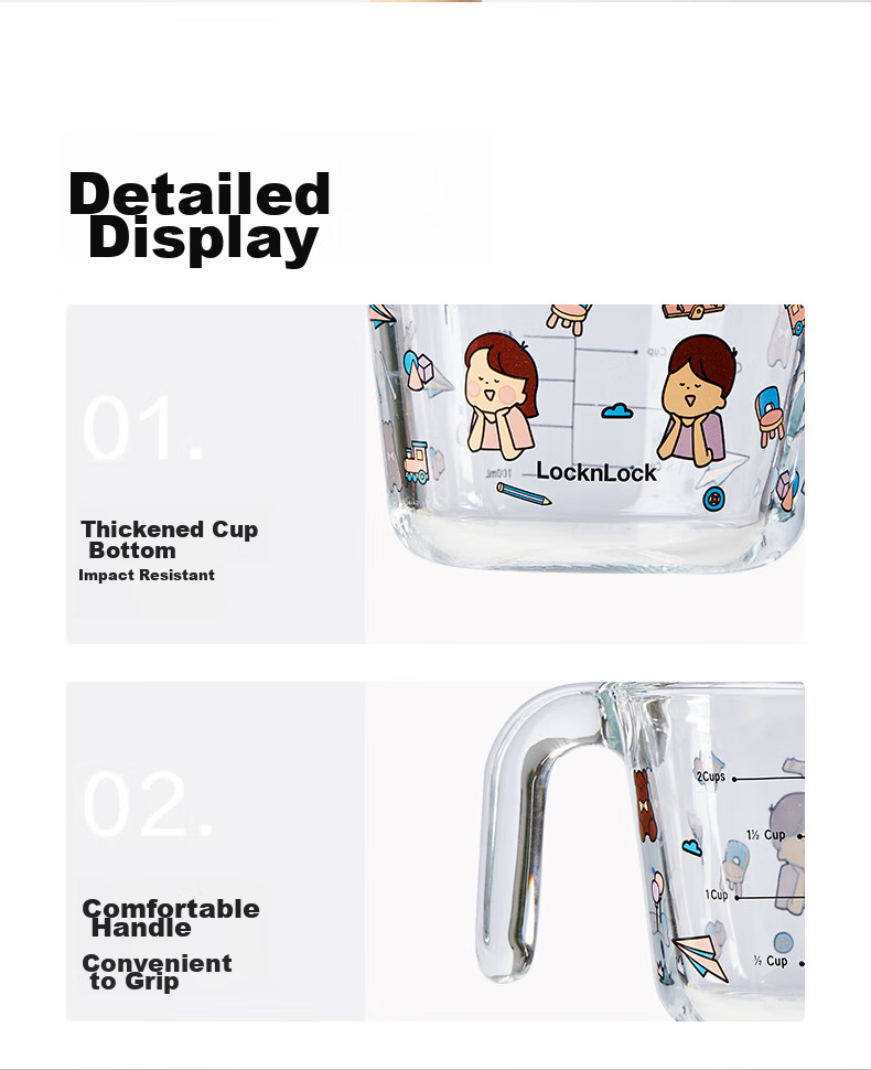 LOCK&LOCK Baby Food Cup, Breakfast Cup, Baby Measuring Cup with Scale, Heatable Milk Cup, High-Temperature Resistant Glass Steamed Egg Bowl 12