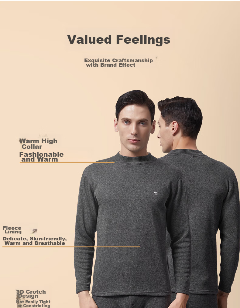 SEPTWOLVES Thermal Underwear for Men, Autumn And Winter Fleece-Lined Thickened Turtleneck Windproof Cold-Resistant Neck Protection Set for Middle-Aged And Elderly 9