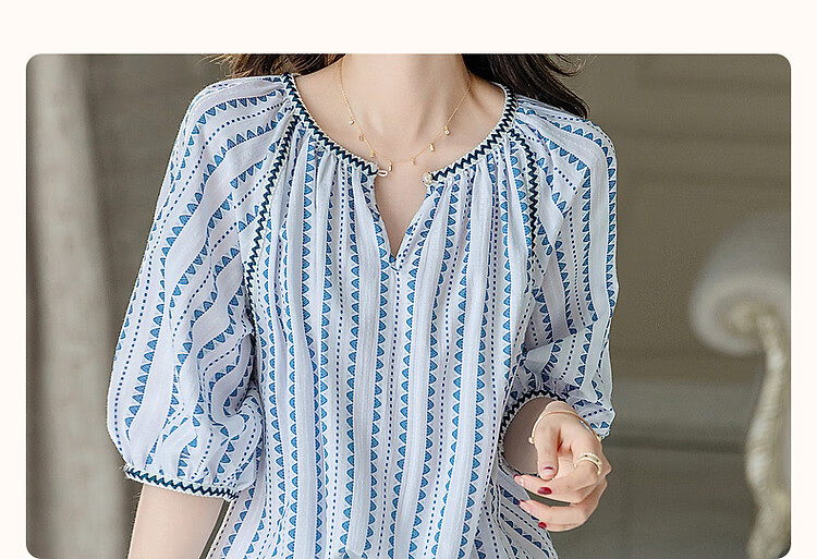 Dme [Gentle Treasure OOTD] Summer French Comfortable Cotton Blend Shirt with Puff Sleeves, Slimming Blouse Women's Top 5