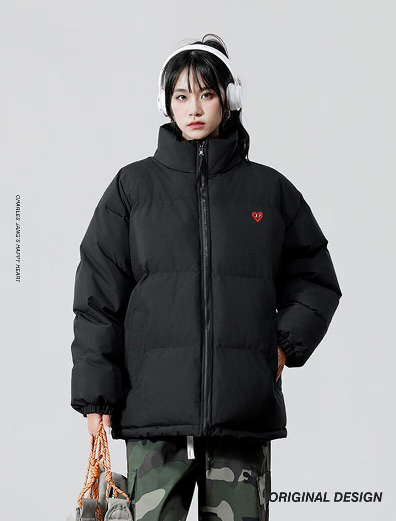 Chaersitaoxin [Wang Churan's Choice] Unisex Couple Matching Winter Thick Cotton Jacket Puffer Coat, Black, Size L 1