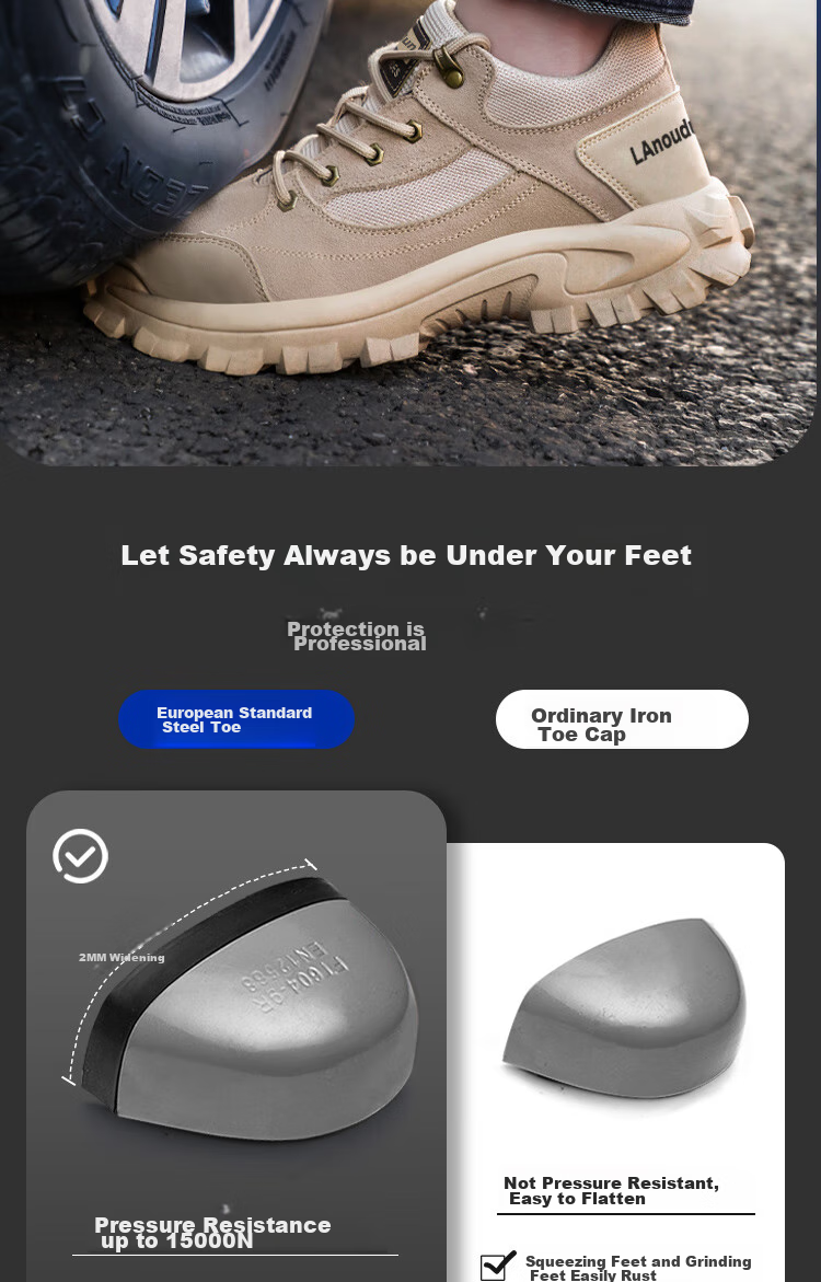 Lanoudun Men's Safety Shoes, Non-Slip Breathable Steel Toe Anti-Puncture Ultra-Light Work Chef Shoes D226 Size 45 5