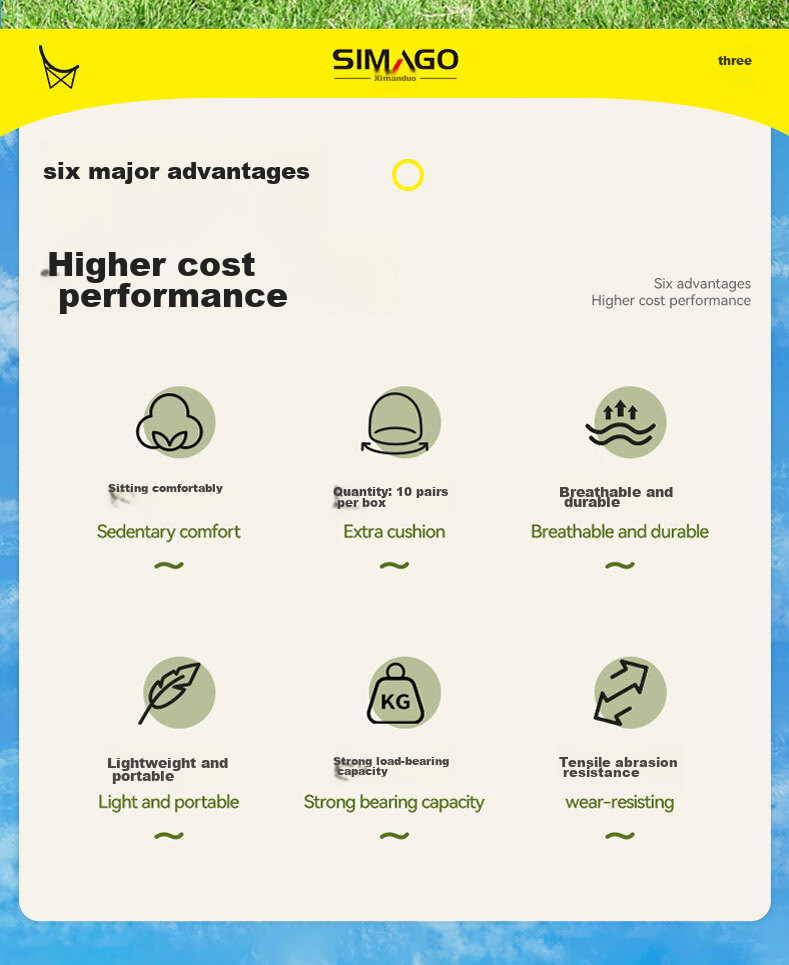 SIMAGO Outdoor Folding Chair Camping Chair Lounge Chair Portable Folding Moon Chair High Backrest Khaki XMDYLY 2