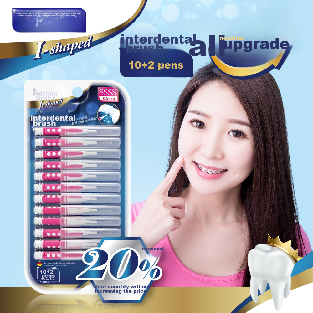 Naisenkelin Type I Interdental Brush, Dual-Color Portable Interdental Brush for Orthodontics, 12 Pieces * 1 Card, Size S 2