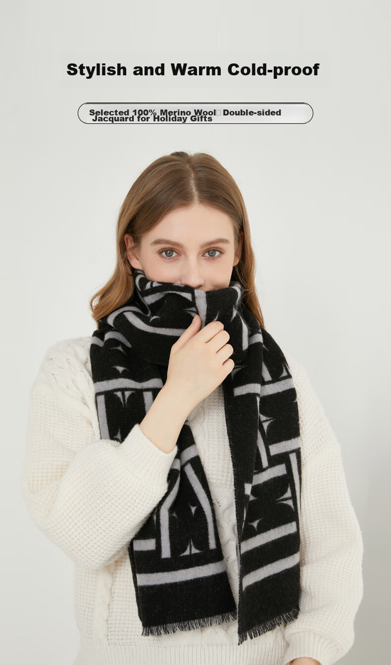 ELLE [Gift Box] 100% Wool Scarf for Men And Women, Autumn And Winter Warm Neck Warmer Shawl, Birthday Gift, Mid-Autumn Festival Present 2