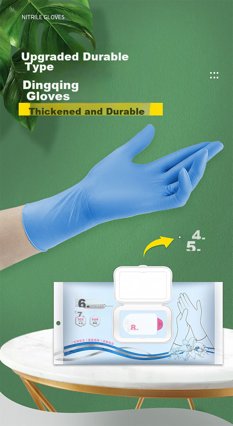 Jiazhanli Disposable Nitrile Gloves Thickened Oil-Resistant Durable Household Cleaning 100pcs/Box Blue Size M 1