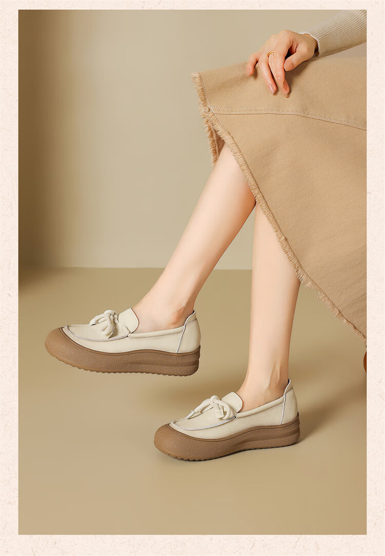 Daphne Loafers New Retro Casual Slip-On Soft Sole Versatile Shoes 4025404175 Beige Size 37 10
