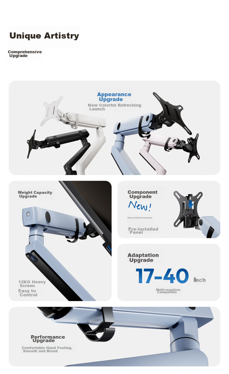 Brateck Beihu Monitor Stand, Mechanical Arm, Computer Desk Clamp Base, Heavy-Duty Screen Riser E500 Blue 17-40 Inch, Suspended Arm Bracket 2