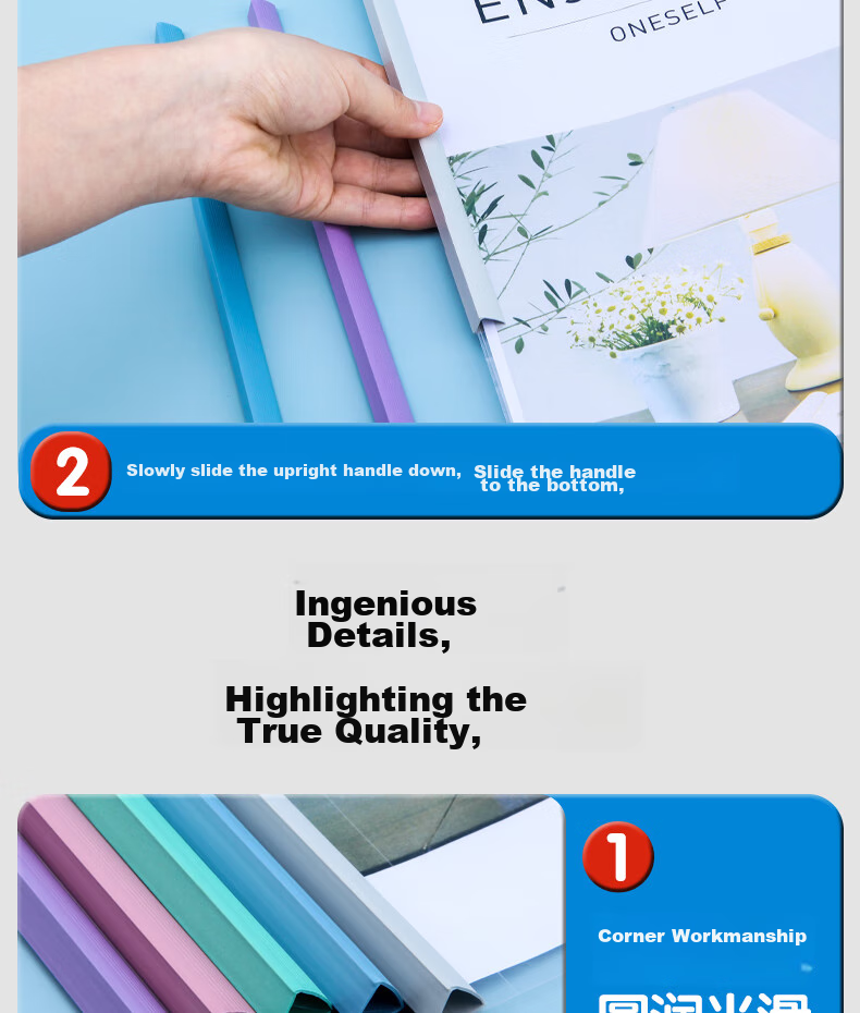 Shaonianban File Folder Rotating Handle Clip A4 Business Meeting Office Supplies Report Document Exam Paper Storage Binder Student Stationery Loose-Leaf Transparent Insert Pocket Organizer, 5 Gree 13