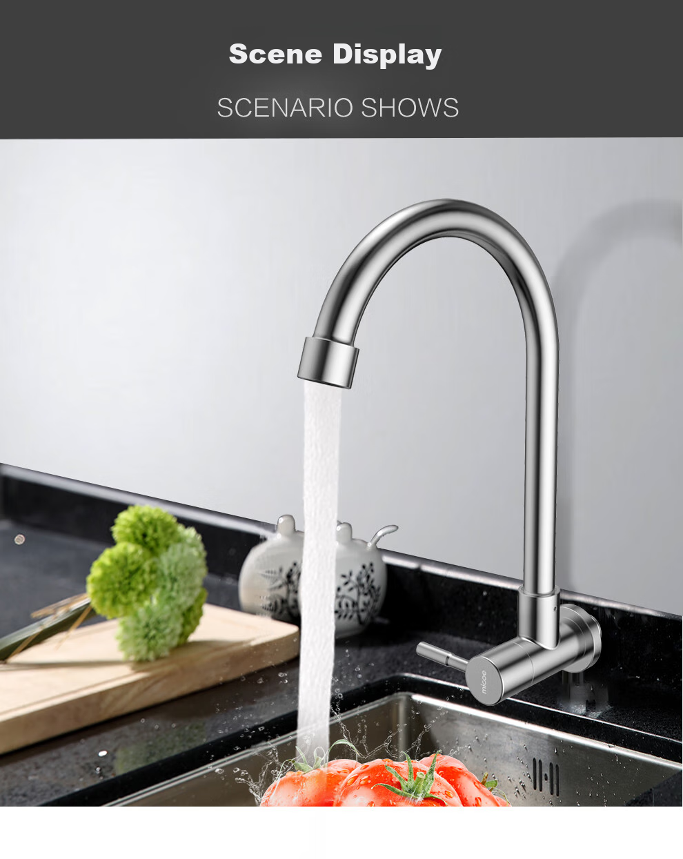 MICOE Kitchen Faucet Single Cold Series, 304 Stainless Steel Lead-Free, 360° Rotating Sink Tap, 100F 10