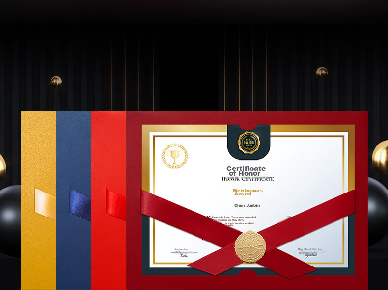Weiji A4 Horizontal Ribbon Knot Honor Certificate, Appointment Letter, Graduation Certificate Cover, Customized European-Style Certificate, Award Certificate, Document Frame, Certificate Set, Wine Red, 406H-WRD/5 11