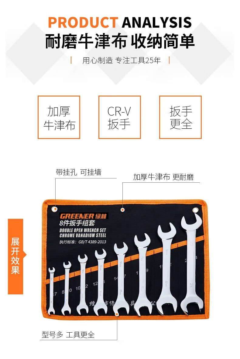 GREENER Open-End Plum Wrench Set, 6-19mm, 9-Piece Set, Dual-Use Wrench for Home And Automotive Use, Labor-Saving, Mechanical Repair Tool 7