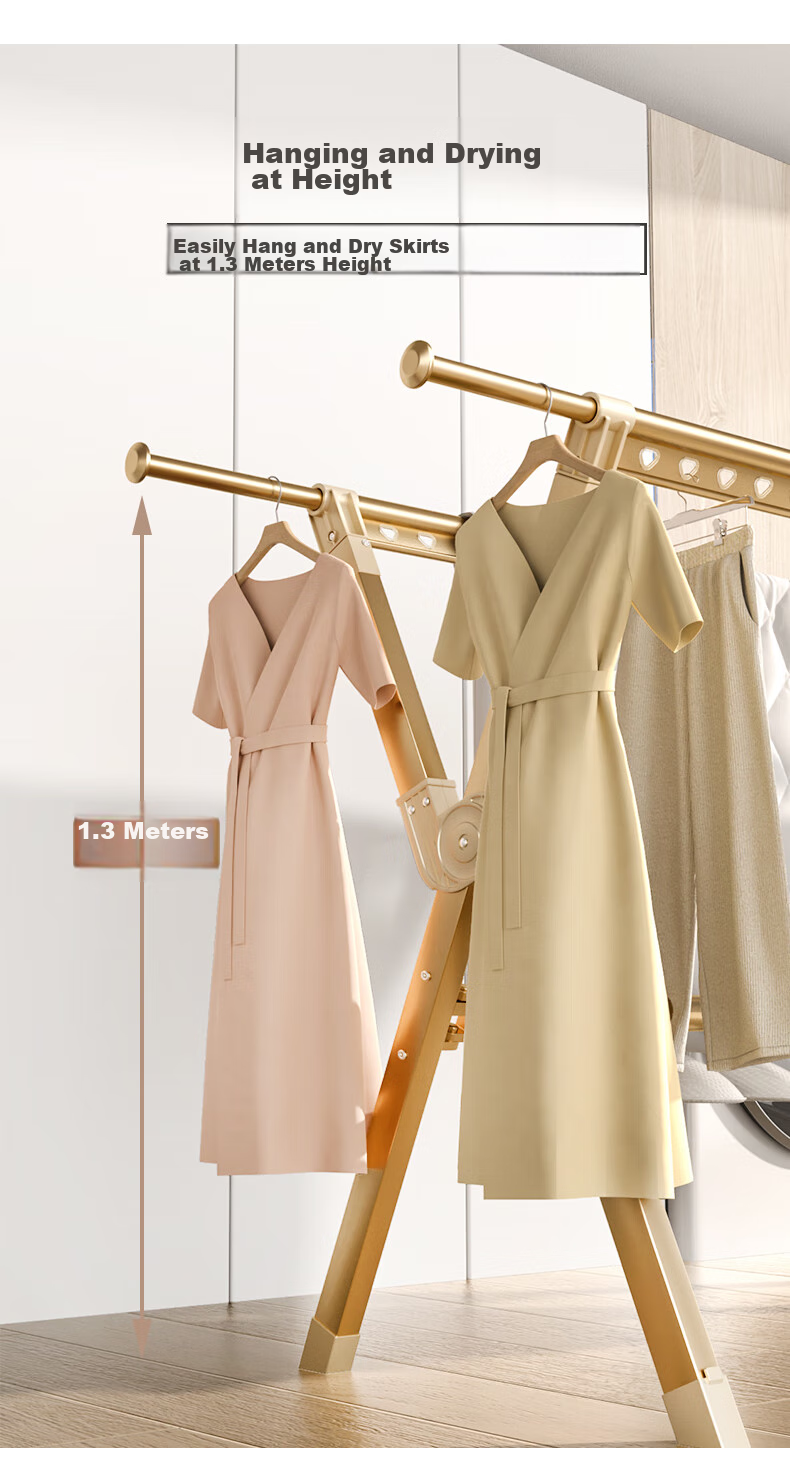 HKG Folding Aluminum Alloy Clothes Drying Rack, Extendable Indoor Balcony Household Clothes And Quilt Drying Stand, Clothes Hanger 13