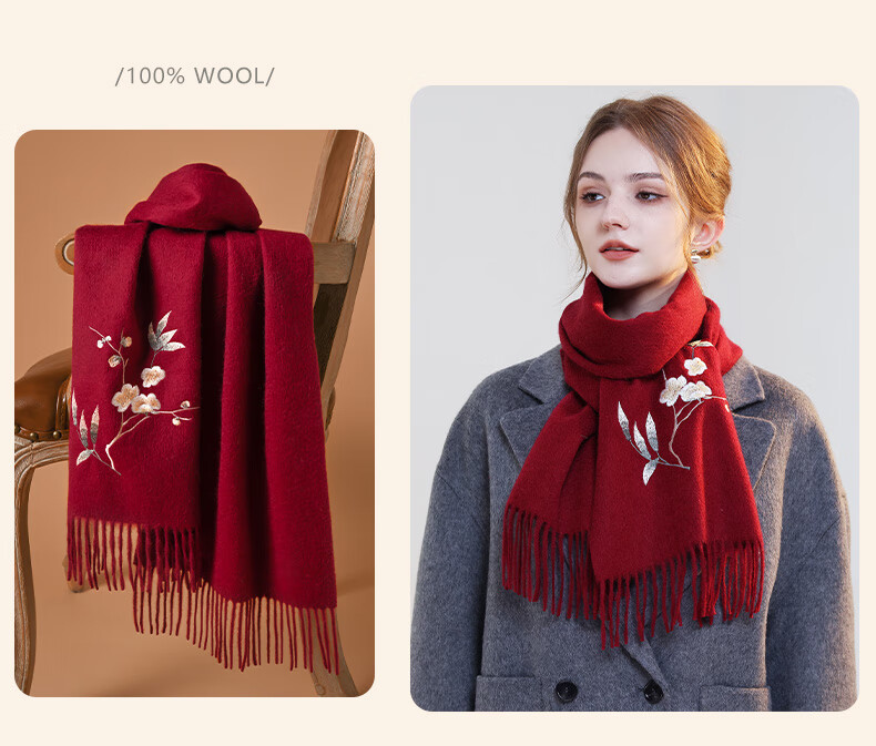 Hangsifu Pure Wool Embroidered Scarf, Neck Warmer, Outer Wrap Shawl, Autumn And Winter Warm Cloak, Birthday Gift Box for Mothers And Wome 17