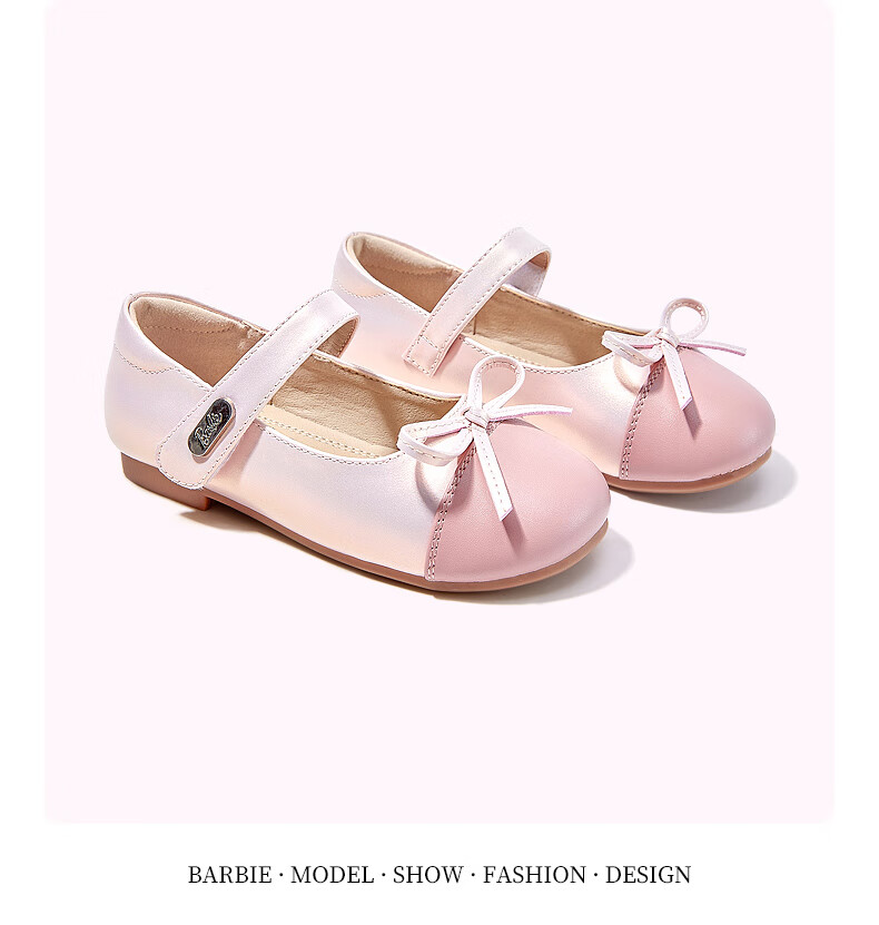 Barbie Children's Shoes, Spring And Autumn Kids Leather Shoes, Cute Color-Block Princess Style Girls' Shoes, Fashionable Shoes, DA6039 Pink, Size 31 3