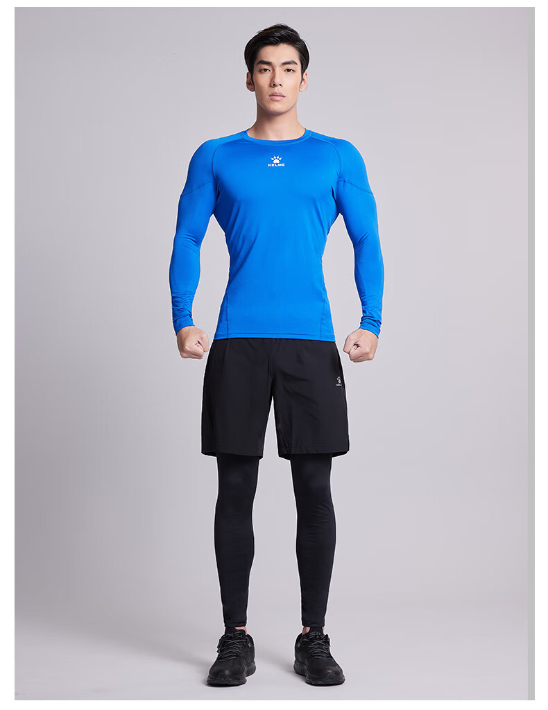 KELME Sports Compression Shirt for Men, Autumn Long-Sleeve Undershirt, Breathable Basketball Football Elastic Fitness Wear, Colorful Blue, XL 11