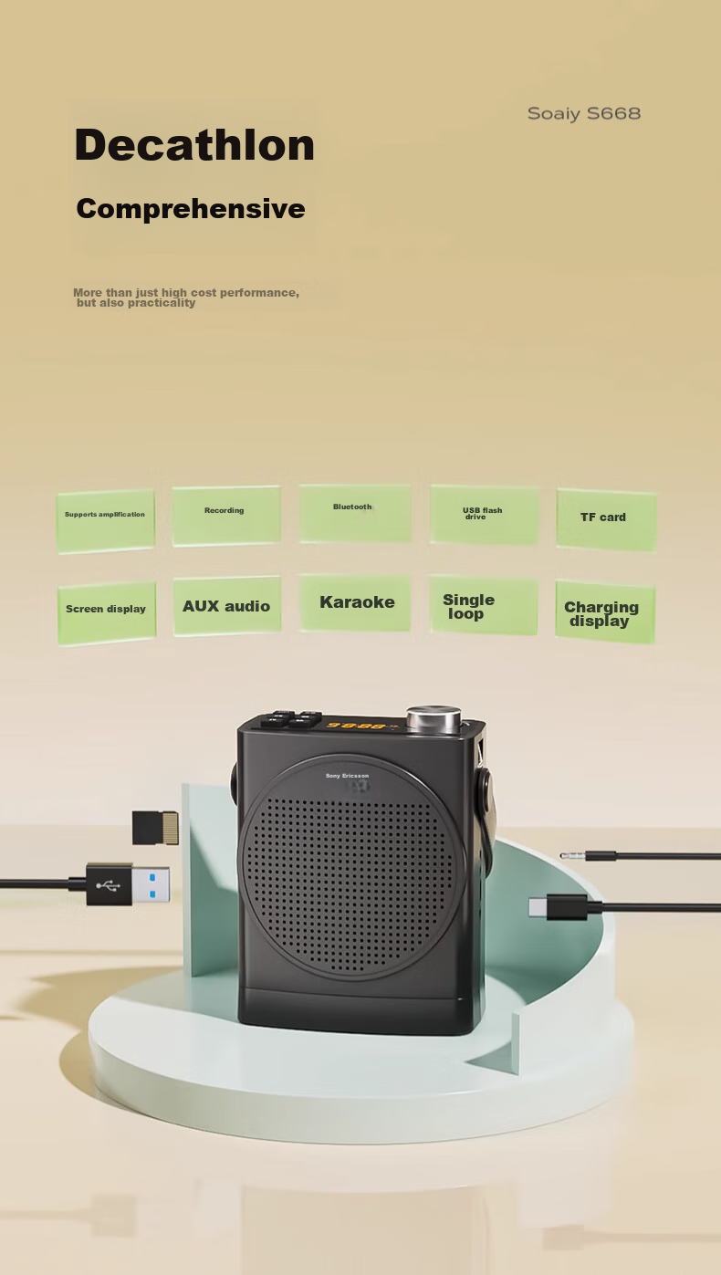 Soaiy S638 Mini Megaphone for Teachers, 18W Power, Smart Anti-Loudness, Built-In 300s Recording, Bluetooth Speaker, Teaching Guide, Shopping Assistant, Public Address System, Type-C, Black 14