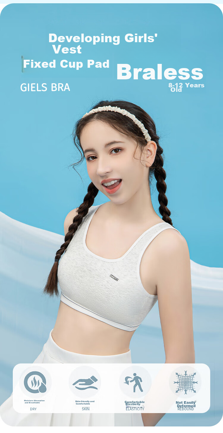 YUZHAOLIN Girls' Underwear for Puberty, First Stage for Elementary School Students Aged 8-12, Anti-Nipple Girls' Children's Camisole 2